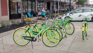 A bright shade of lime green, LimeBike’s bicycles have proven to be a welcomed addition to South Bend, Ind. In less than six months, LimeBike saw 200,000 rides. (Photo provided)