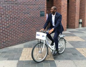 Tallahassee Mayor Andrew Gillum rides a Pace bike. (Photo provided)