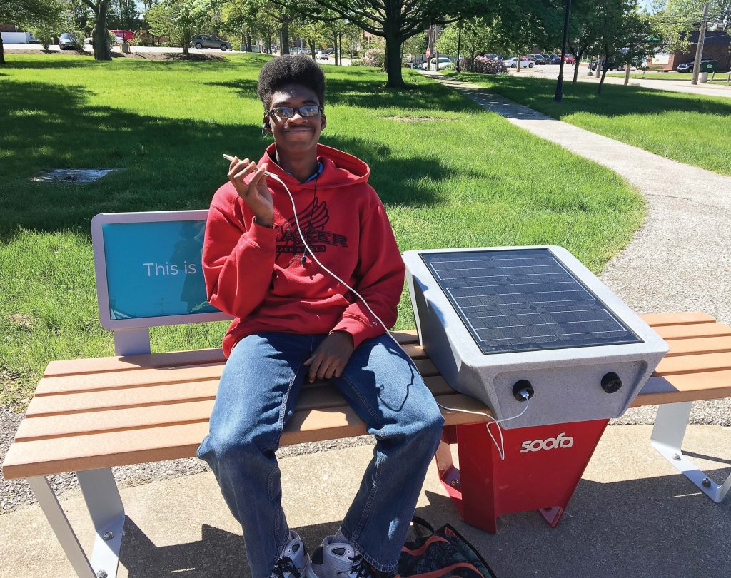 The Shaker Heights’ Soofa smart benches have sparked revitalization in not just Hildana Park, but also the surrounding neighborhood of Moreland. (Photo provided)