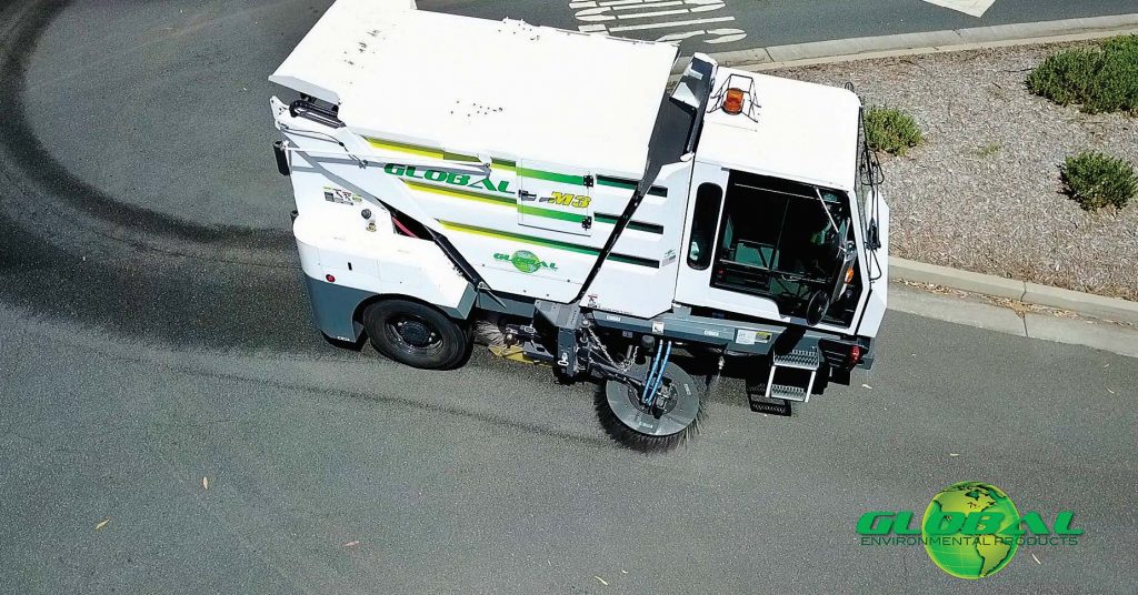 The Global M3 front steer, three-wheel sweeper is safe, quiet and comfortable. Its equal-width pickup broom and elevator system eliminates choke points and improves sweeping speeds while also offering unparalleled performance. (Photo provided)
