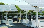 A distance shot of an Envision Solar EV ARC electric vehicle charging station in Oakland, Calif. The city’s green fleet policy, environmentally preferable purchasing policy, and energy and climate action plan have pushed its fleet to pursue more environmentally friendly options including solar energy. (Photo provided)