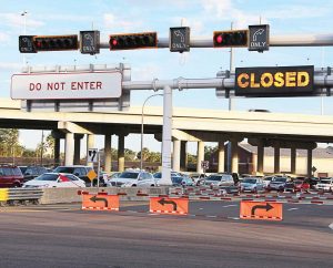 The downtown terminus of the Lee Roy Selmon Expressway Reversible Express Lanes is a potential entry point for wrong-way drivers. The Tampa Connected Vehicle Pilot will detect and warn wrong-way drivers before they get on the expressway. Other drivers on the REL will also receive a warning if a wrong-way driver is approaching. (Photo provided)