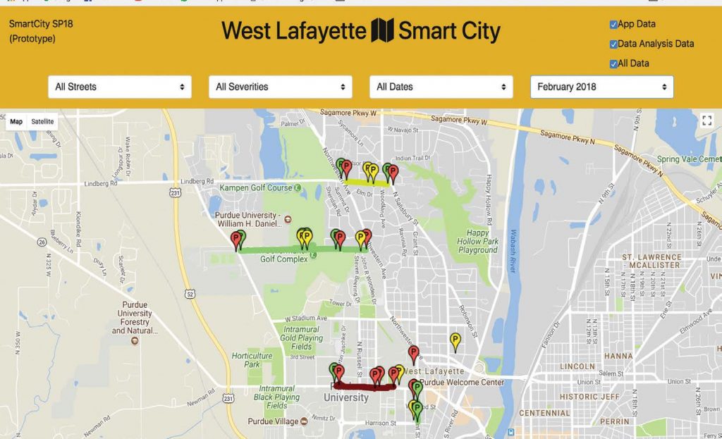 Pictured is a prototype of the website that the EPICS group is working on for the city of West Lafayette. The website would use the Kinect sensor technology to detect potholes, and the website would be able to show users where potholes are located along with the severity of the pothole. (Photo provided)