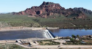 Granite Reef Diversion Dam diverts water from the Salt River into the canals to the north and south; this water is then delivered to water users within the Salt River Project. (Photo provided)