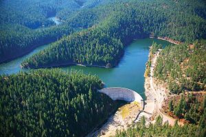 C.C. Cragin Dam and reservoir, pictured, was acquired by the Salt River Project in February 2015 as part of the Gila River Indian Water Rights Settlement approved by the Arizona Water Settlement Act. The agreement settled water rights issues and allowed for the transfer of C.C. Cragin reservoir from Phelps Dodge to the SRP. (Photo provided)