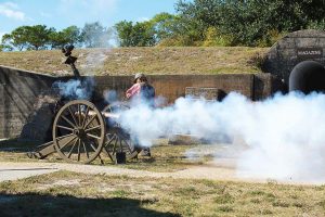 Re-enactors at Fort Gaines regularly conduct cannon firing demonstrations during tours and special events.