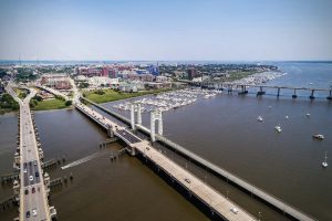 An overhead rendering of Charleston, S.C.’s, proposed pedestrian bridge. (Photo provided)