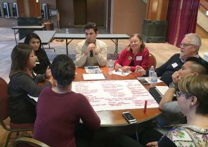 A group of people gather for a Welcoming San Diego community planning forum where they brainstorm how to better work with immigrants in their city. Welcoming San Diego is a partner organization with New American Economy. (Photo provided by Welcoming San Diego)