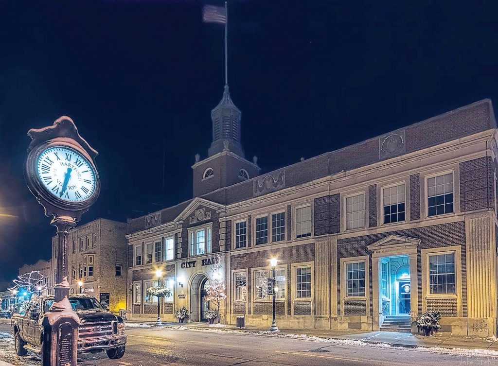 This nighttime shot of Hartford, Wis., shows the downtown area, including city hall. Hartford is located about 35 miles north of Milwaukee, Wis. (Photo provided)