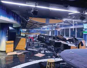 Earthquake damage to KTVA’s newsroom in Anchorage resulted in zero deaths and minimal structural damage. (Photo provided)