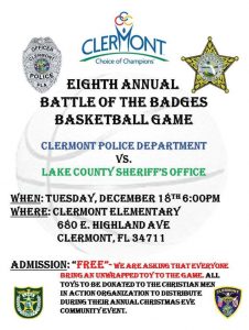 Pictured is Clermont, Fla.’s, poster for the 2018 Battle of the Badges basketball game. (Photo provided)