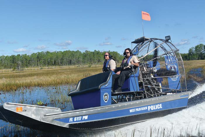 In Florida, West Palm Beach Police Department’s airboat is used to patrol waterways. (Photo provided)