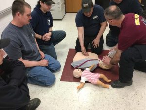Wilton firefighters take part in the annual CPR training session. As fire chief, Cutler has emphasized the free training, opportunities for advancement and the noble profession of firefighting. (Photo provided)