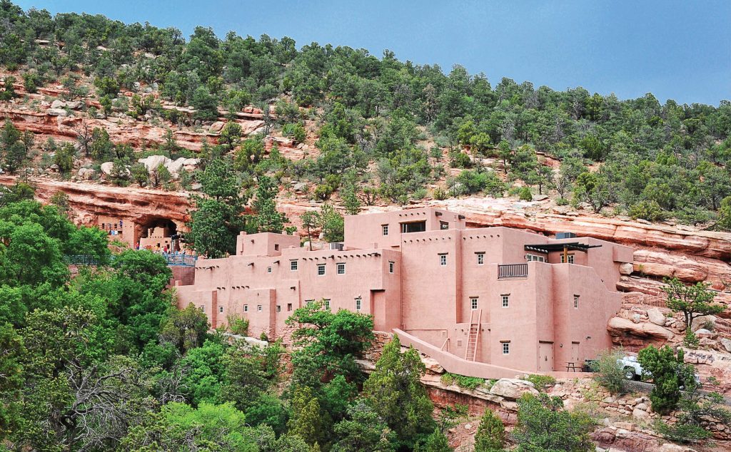 The three-story pueblo building was used as a Native American home until 1984 and now houses the museum and gi shop.