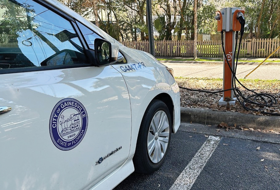 No2: A vehicle is charged at a level 2 charging station in Gainesville, Fla. The city has received a grant to increase the number of charging stations in the city. (Photo provided by Gainesville, Fla.)