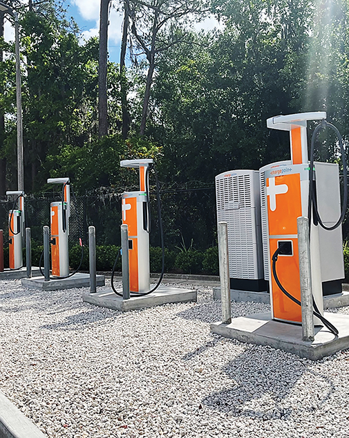 No3: A line of charging stations are ready for use in Gainesville. The city currently has 126 charging stations, and due to a grant from the Biden Administration, it will add 47 more in 17 locations across the city. (Photo provided by Gainesville, Fla.)